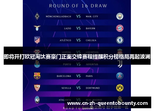 即将开打欧冠淘汰赛豪门正面交锋赛程提醒积分榜格局再起波澜 即将开打欧冠淘汰赛豪门正面交锋赛程提醒积分榜格局再起波澜